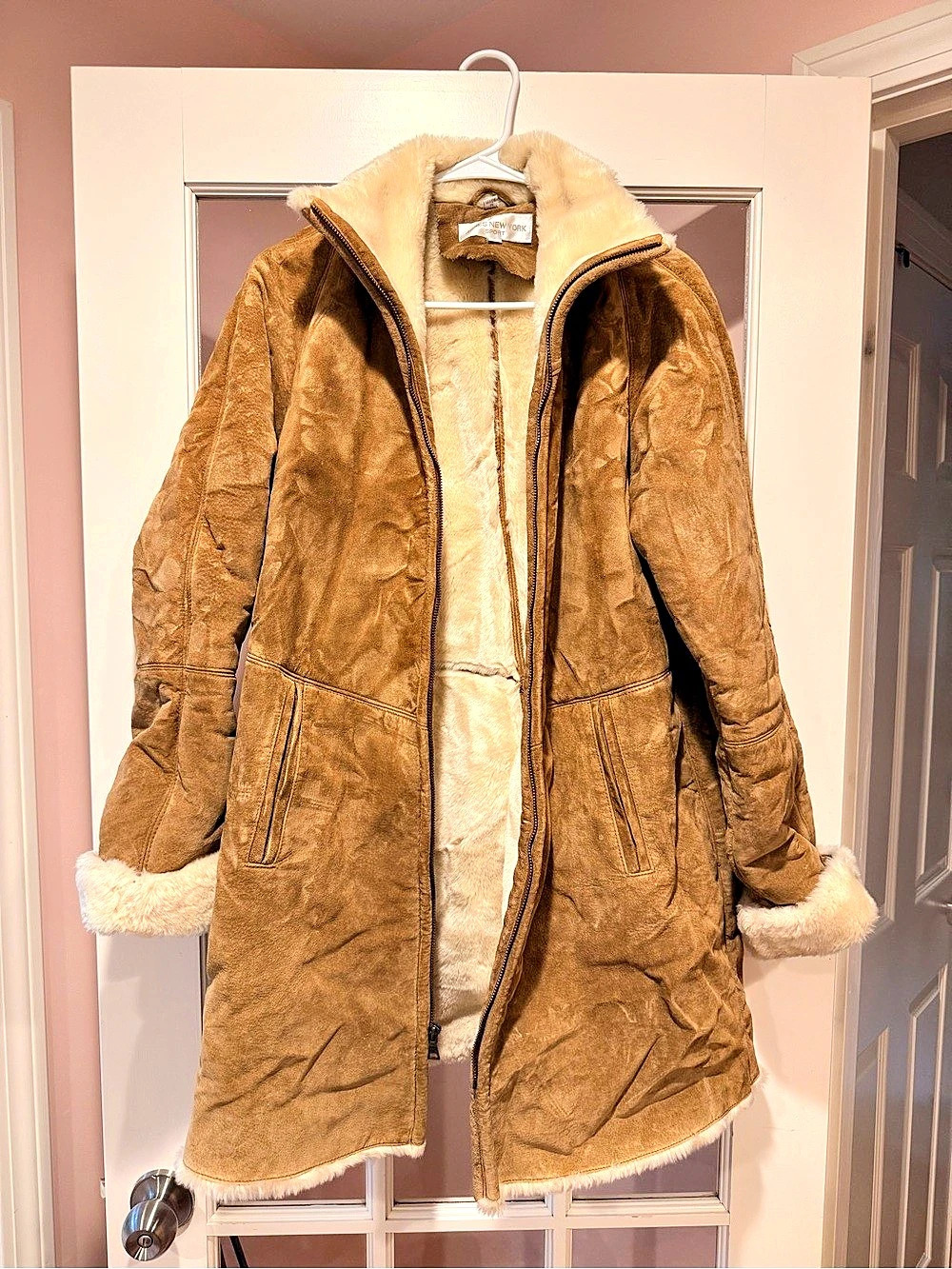 Jones New York Faux Shearling Coat Brown Cream Size Small